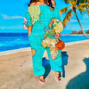 Map Print Tie Dye Jumpsuit